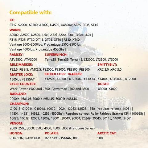 Compatibility list for 12V 250A Winch Solenoid Relay Contactor With Terminal Caps And Rocker Thumb Switch for ATV UTV