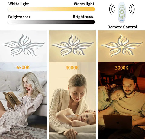Modern Flower Shaped Dimmable Led Ceiling Light Fixture With Remote Control Acrylic Flush Mount Chandelier in color temperatures.