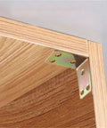 50 Pieces Steel L Shaped Right Angle Brackets Furniture Repair Plates Corner Braces Fasteners Set installed on wooden shelf