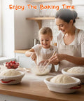Mother and daughter using All In One Sourdough Starter Kit With 9 Inch Round And 11 Inch Oval Banneton Proofing Baskets baking in kitchen