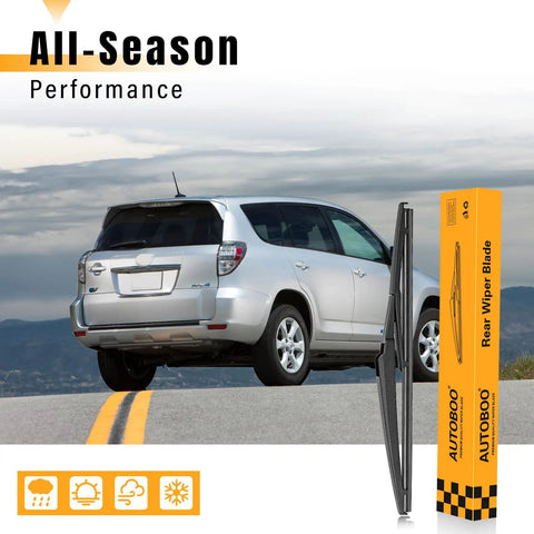 Heavy Twelve Inch Rear Windshield Wiper Blade Replacement For Toyota Rav4 Highlander Sienna Dodge Durango Jeep Grand Cherokee Lexus Nxs Clip On Direct Fit shown with vehicle on road.