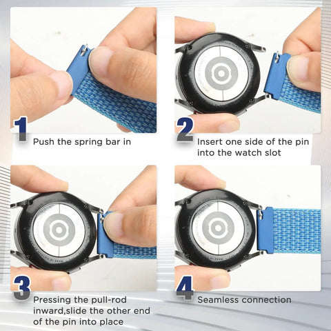 Step-by-step guide to installing a Sporty Nylon Watch Band Quick Release Sport Loop Strap 16mm 18mm 19mm 20mm 22mm Lugs.