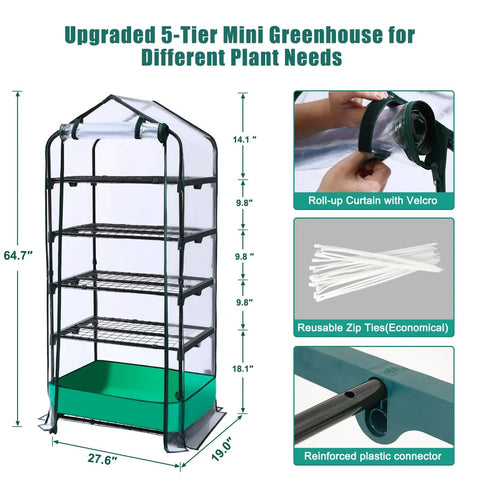 Five-Tier Rolling Greenhouse For Indoor And Outdoor Use With PVC Cover, Adjustable Shelves, Waterproof Mat, Cover Tape And Easy Roll Wheels, A Portable Seedling Grow Tent That Makes Gardening Easy For Everyone