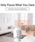 All In One 1080P FHD WiFi Security Camera for Indoor Baby Monitor with dual band 5GHz, night vision, and motion alerts in living room.