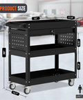 Beefed Up Heavy Duty 3 Tier Rolling Tool Cart On Wheels With Drawers 400 Lbs Capacity Steel Service Cart For Garage Shop And Warehouse Durable Mechanics Cart For Tools And Gear, 33 x 11.8 x 30 in