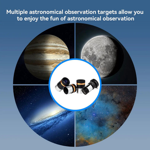4mm 10mm 23mm Eyepiece Set With 2x Barlow Lens For 1.25 Inch Tubes, 62 Degree Wide Angle View, planets and nebula