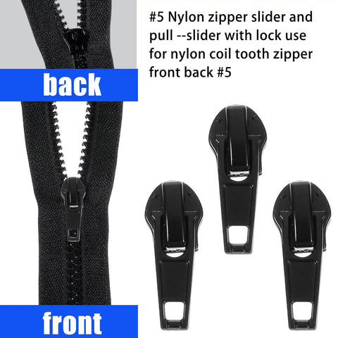 41 Piece Zipper Repair Kit Black Durable Universal Replacement Sliders For Separating Jacket Zippers Close-up View