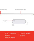 Diagram of 10 Inch Linkable LED Bright Strips, 6 Pack, 1650 Lumens, 2700K Warm White showing securing clip and high-powered LED