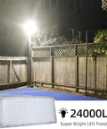 JUDYSSY 6 Pack Led Flood Light Outdoor, 300W Work Light 24000Lm Bright Outdoor Floodlights, illuminating an outdoor area at night.