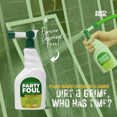 Plant Based Outdoor Cleaner Spray For Decks And Patios That Tackles BBQ Spills And Grime On Wood Tiles Granite Metal Glass And More Eco Friendly Vegan Formula 32 Oz bottle with spray nozzle.