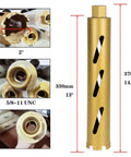 Amazon 2-inch dry core drill bit for cured concrete; 13-inch depth, 10mm diamond segment, 2 adapters