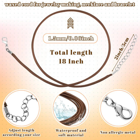 100 Piece Waxed Leather Necklace Cords With Clasps, Bulk Jewelry Making String Ropes, 20 Inch, Earth Tone Colors, close-up view