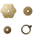 4 Pcs Vintage Flower Drop Ring Drawer Pulls Brass Cabinet Handles in Bronze Finish, different components, antique style, flower motif.