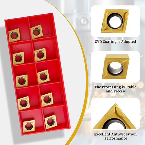 Carbide Turning Inserts Set 20Pcs CCMT32.51 CCMT09T304 Multilayer Coated for Steel and Stainless Steel Machining in red box
