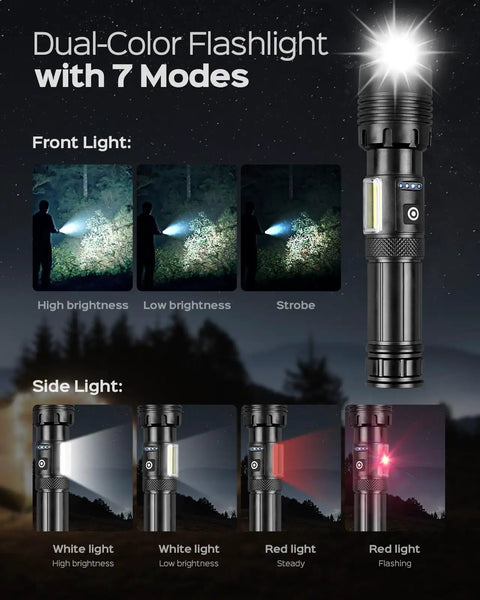 Dual-color flashlight with 7 modes from Folding Camping Shovel Axe Kit Military Grade Survival Tool Set With Paracord.