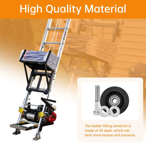Carriage Wheel Kit Replacement For TranzSporter TP250 TP400 Ladder Hoist shown with heavy-duty wheels and steel components