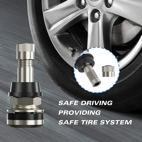 CKAuto TR416 metal valve stems (4-pack), outer mount, fits 0.453 in and 0.625 in rim holes, 1-1/2 in length, silver