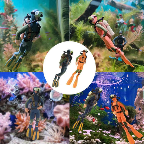2 Pack Aquarium Diver Ornaments Set For Floating Fish Tank Decor Lit Little Divers For Creative Marine Landscaping In Any Tank