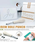 Versatile Screw Punch With 2Mm, 3Mm And 4Mm Tips For Circular Paper Holes Anywhere, Oversized Soft Grip Handle Makes Punching Paper And Scrapbooking A Breeze shown with crafts