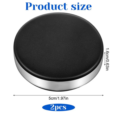 Top view of black round movement holder from 2 Pack Leather Watch Cushion and Round Movement Holder Kit for Watch Repair, size labeled