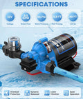 12V DC RV Water Pump 3.5 GPM At 45 PSI Self Priming Diaphragm With Pressure Switch for Camper Marine display with specs