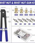 Super Cool Compact Rivet Nut Tool Kit With Portable Riveter Setter Set And Metric Mandrels Plus Essential Rivnuts Assortment Featuring Threaded Insert Capability And Premium Blue Storage Case For Smooth DIY Jobs, with M3-M8 parts