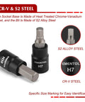 Beefy 71 Piece Torx And Hex Socket Set detail showing CR-V and S2 steel composition with H7 marking