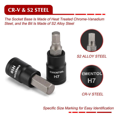 Beefy 71 Piece Torx And Hex Socket Set detail showing CR-V and S2 steel composition with H7 marking