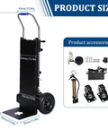 Heavy Duty Electric Stair Climbing Dolly 1500W Motorized Stair Climber Cart with dimensions and accessories.