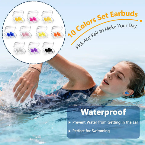 Swimmer using 50 Pairs Reusable Silicone Ear Plugs With NRR 32dB for Sleeping Snoring Swimming and Noise Blocking.