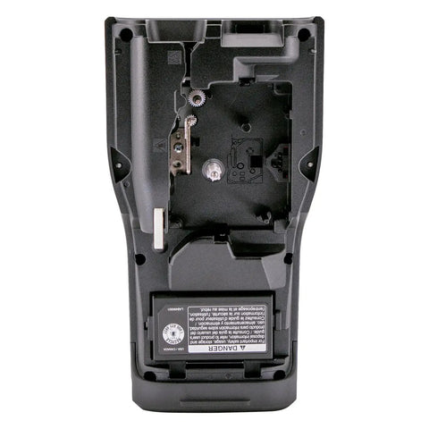 Heavy Duty Industrial Label Printer Hooks Up Smooth Via Bluetooth Features Dual Auto Cutters back view with battery slot.