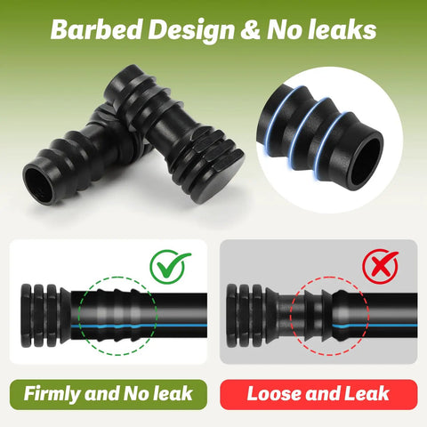20 Pack 1/2 Inch Drip Irrigation Barbed End Plug Fittings And End Cap Connectors For 1/2 Inch Tubing 0.520 To 0.650 ID OD Garden Lawn Irrigation System No Fuss Setup with barbed design for no leaks.
