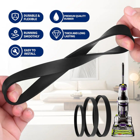 Pro Grade Replacement Belt Kit For Bissell ProHeat 2X Revolution Pet Pro Carpet Cleaner with three rubber belts.