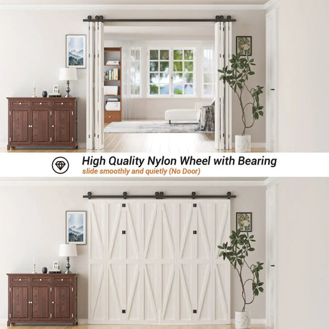 Space Saving Bi Folding Barn Door Hardware Track Kit For Eight Doors, Accordion Style, Heavy Duty, Smooth Operation, Great For Closets, Pantries, Or Room Dividers, For Doors Under 14.75 Inches Wide, Door Not Included