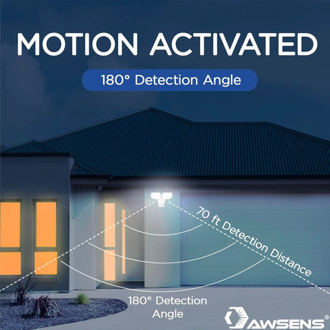 Super Bright LED Motion Sensor Security Light Outdoor, 2 Head Adjustable, 180 Degree Coverage, 2600 Lumens, 5100K Cool White, ETL Water Resistant, Energy Star Certified, Perfect For Patio, Garage, And Porch
