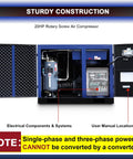 Industrial Grade 20 HP Rotary Screw Air Compressor Built To Last With 74 CFM At 125 PSI 230 Volt Three Phase, interior view