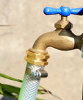 Female Garden Hose End Repair Connector With Clamps Fits Three Quarter And Five Eighths Inch Brass Hose Fittings attached to faucet