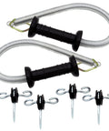 Two Pack Electric Fence Gate Handle Kit With Anchors And Sixteen Feet Tension Spring Insulated Plastic Gate Handle For Easy Opening And Closing Heavy Duty Black Design