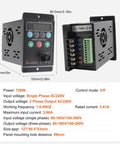 Single Phase To Three Phase VFD Inverter For Spindle Motors, 220V 0.75kW 1HP 5A Variable Frequency Drive, compact design, front and side view