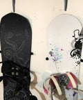 Minimalist Snowboard Wall Mount Display Rack Featuring Felt Padded Arms And Durable Rubber Grip To Stash Your Sick Ride Securely In Garage Or Home Studio And Recreation Room with two boards