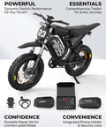 Beast Mode 3000W Electric Dirt Bike For Adults With 20 Inch All Terrain Fat Tires shown with repair kit and accessories