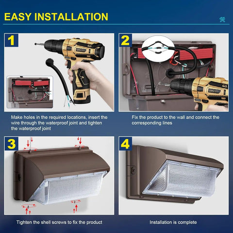 Steps for easy installation of 120W Outdoor LED Wall Pack Light 15840 Lumens 5000K Daylight IP65 Waterproof Security Flood Light