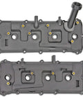 Nissan Armada Infiniti QX56 5.6L Beefed Up Valve Cover Set With Bolts Oil Cap Gaskets Spark Plug Tube Seals PCV Valve Replacement Kit For 2004-2016 Models Ready To Install, top view of two valve covers.