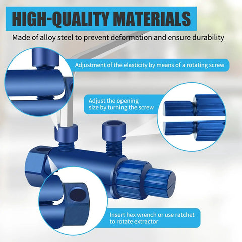 Pro Grade Heavy Duty Pipe Thread Extractor Tool with adjustment screws and high-quality blue alloy steel design focus.