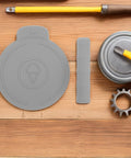 Must Have Two Pack Silicone Ice Cream Maker Handle Covers And Dustproof Lids For Ninja Creami NC700 NC701 Series Silicone Storage Sleeve Protective Shield In Grey Set on wooden table