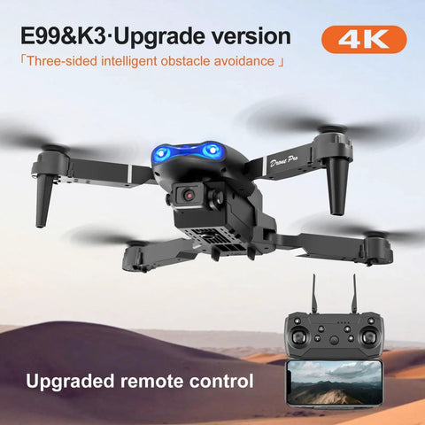1080P Dual HD Camera FPV Quadcopter for Adults and Beginners hovering in flight with upgraded remote control and visible WiFi live video