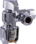 Heavy Duty 1/2 X 1/2 X 3/8 Inch Dual Outlet Angle Stop Valve Quarter Turn Push To Connect Brass Fitting Zero Sweat Install On Pex Copper Cpvc Pert Pipes Plug And Play Smooth As Butter, chrome finish.