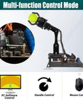 Front view of Adeept 5DOF robotic arm kit, black frame with OLED display and yellow-green end effector ball