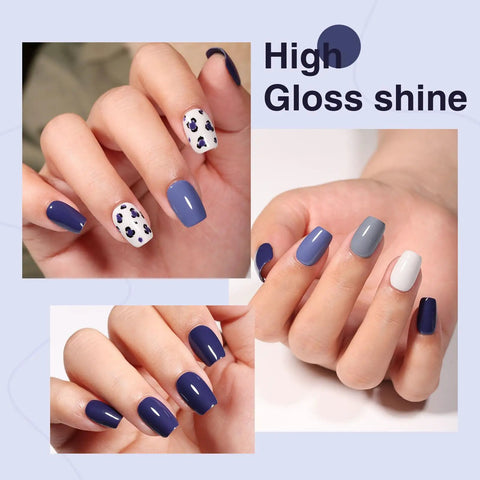 Six Piece 12ml Gel Nail Polish Set In Red, Wine Red, Light White, Gray, Blue, And Dark Blue For Salon Or DIY At Home