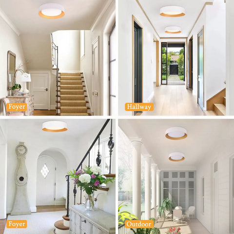 Dope 16.5 Inch Dimmable LED Flush Mount Ceiling Light Matte White With Gold Interior 3000K Warm White 30W Modern Fixture For Closet Hallway Entryway Kitchen Living Room
